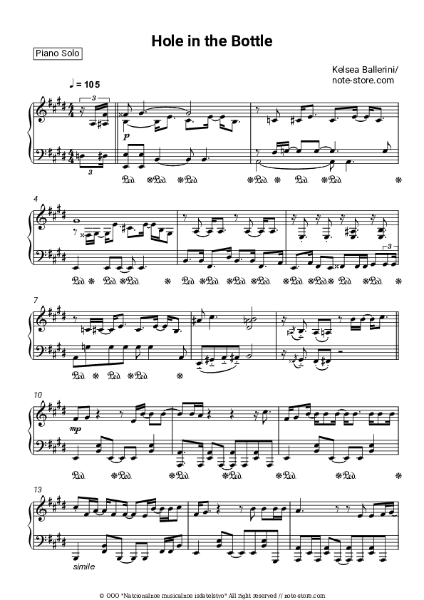 Kelsea Ballerini Hole in the Bottle sheet music for piano download