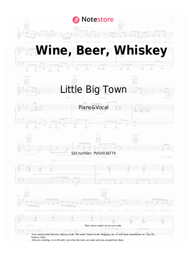 Wine, Beer, Whiskey piano sheet music and voice Little Big Town in Note