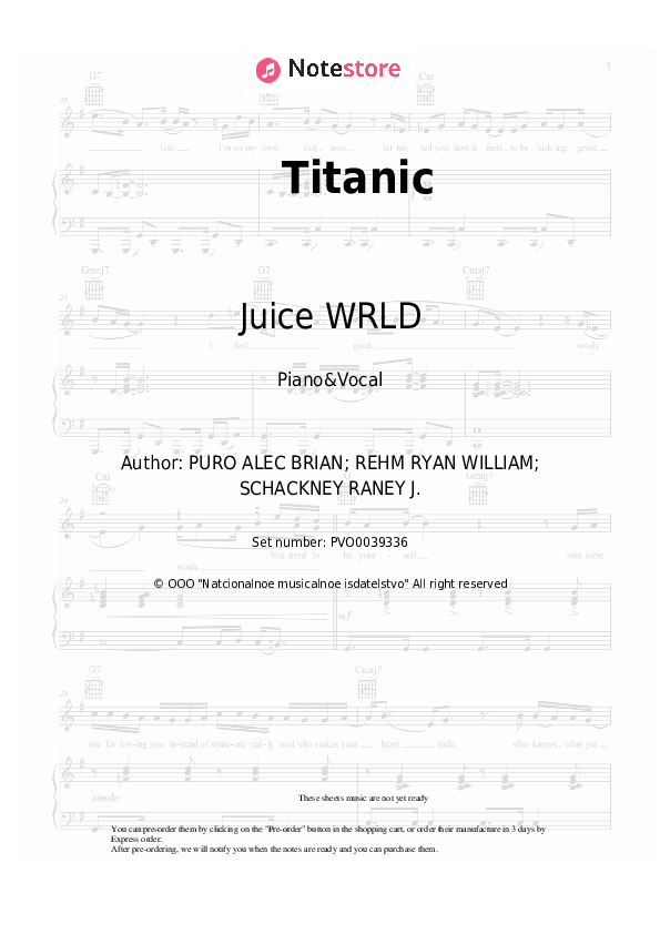 Juice WRLD Titanic piano sheet music in Piano&Vocal