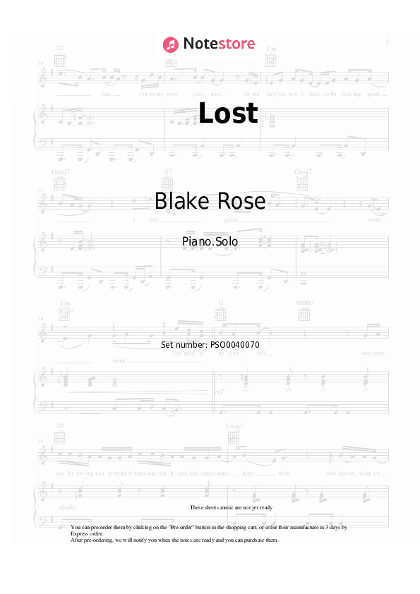 Lost piano sheet music Blake Rose in Piano.Solo SKU