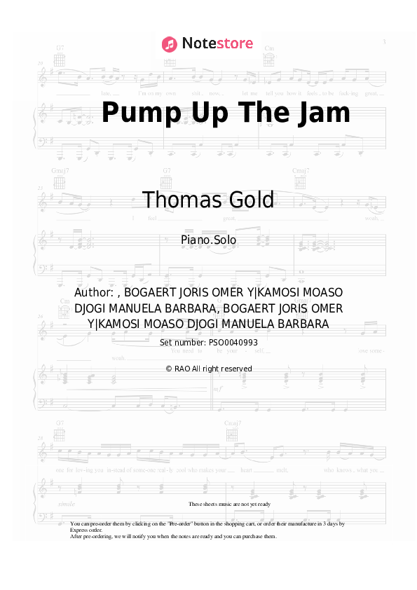 Pump Up The Jam piano sheet music Thomas Gold in Piano