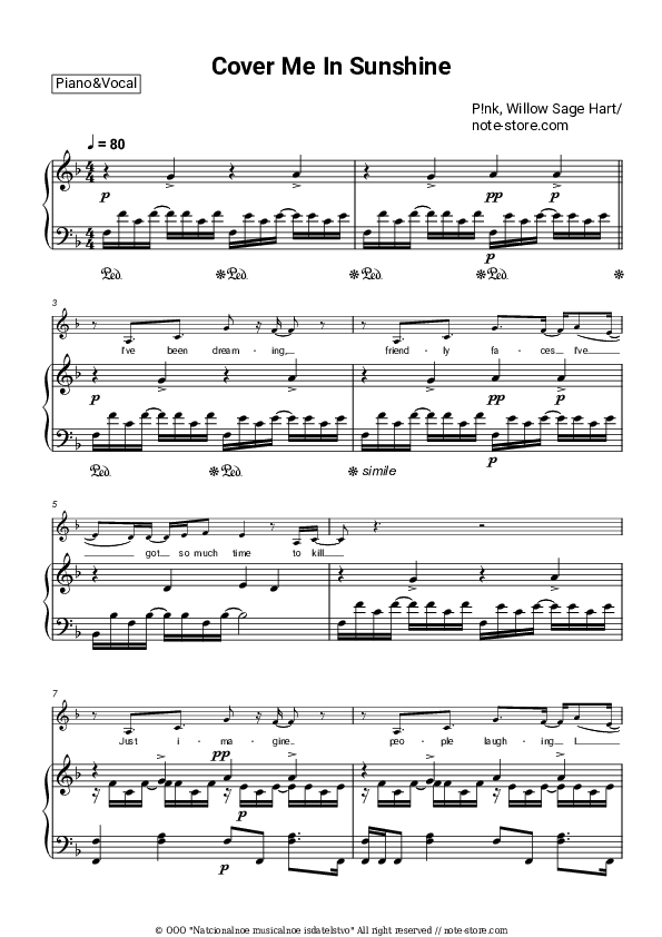 Cover Me In Sunshine piano sheet music and voice , in