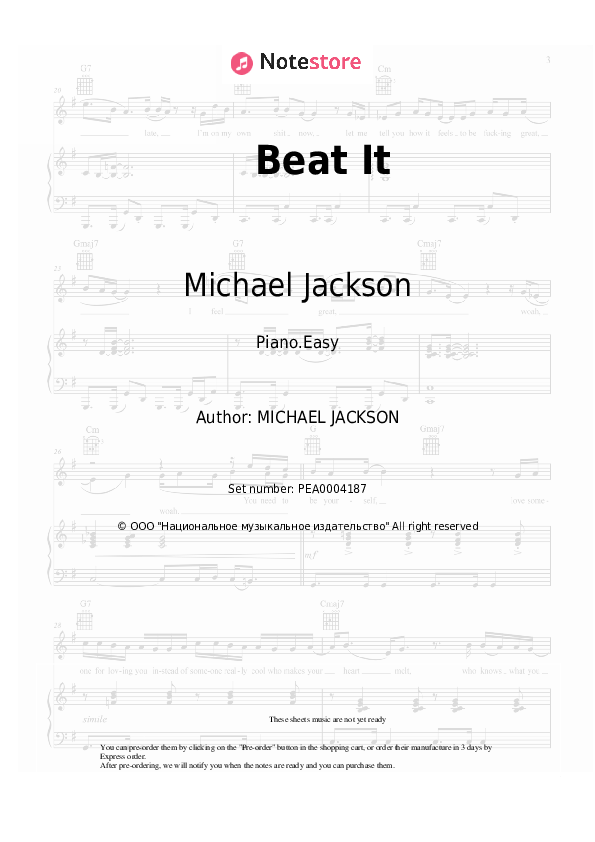 Michael Jackson Beat It﻿ piano sheet music in Piano.Easy SKU PEA0004187
