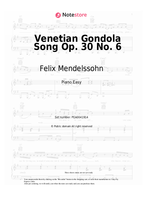 Felix Mendelssohn Gondola Song Op. 30 No. 6 piano sheet