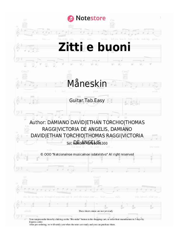 Måneskin Zitti e buoni guitar chords and tabs in