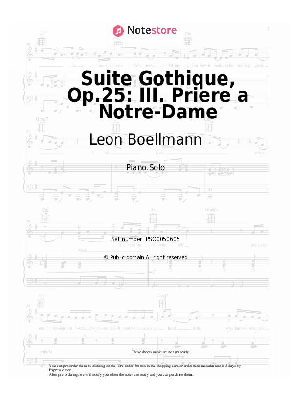 Leon Boellmann Suite Gothique, Op.25 III. Priere a NotreDame sheet