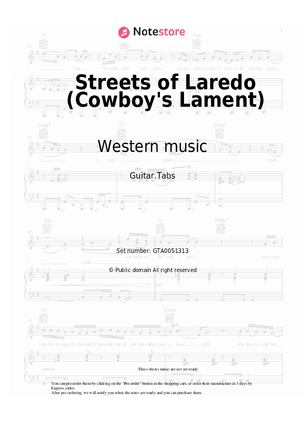 Western music Streets of Laredo (Cowboy's Lament) chords, guitar tabs