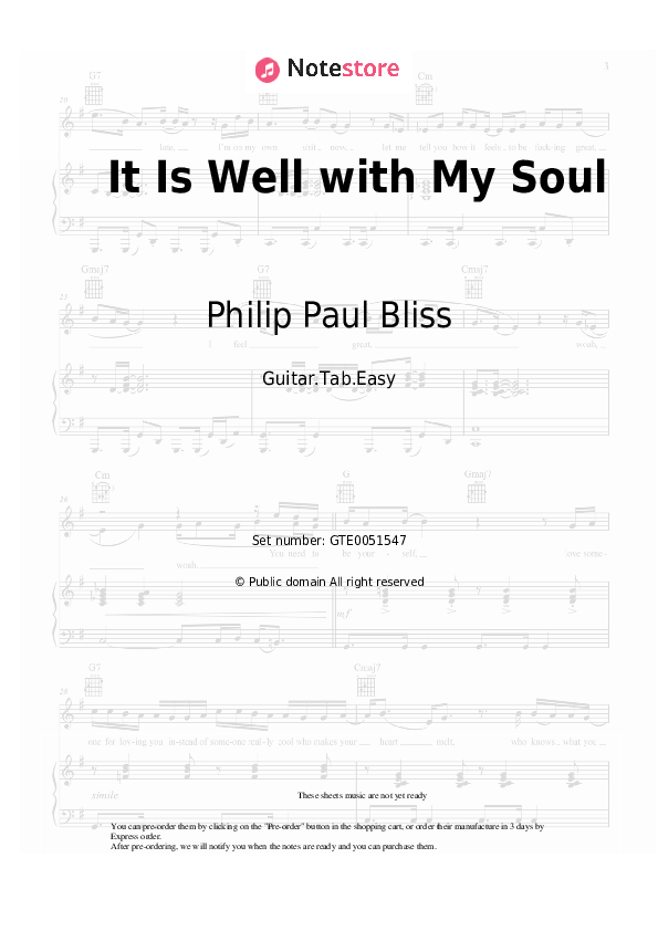 Philip Paul Bliss It Is Well with My Soul chords, guitar tabs on Note