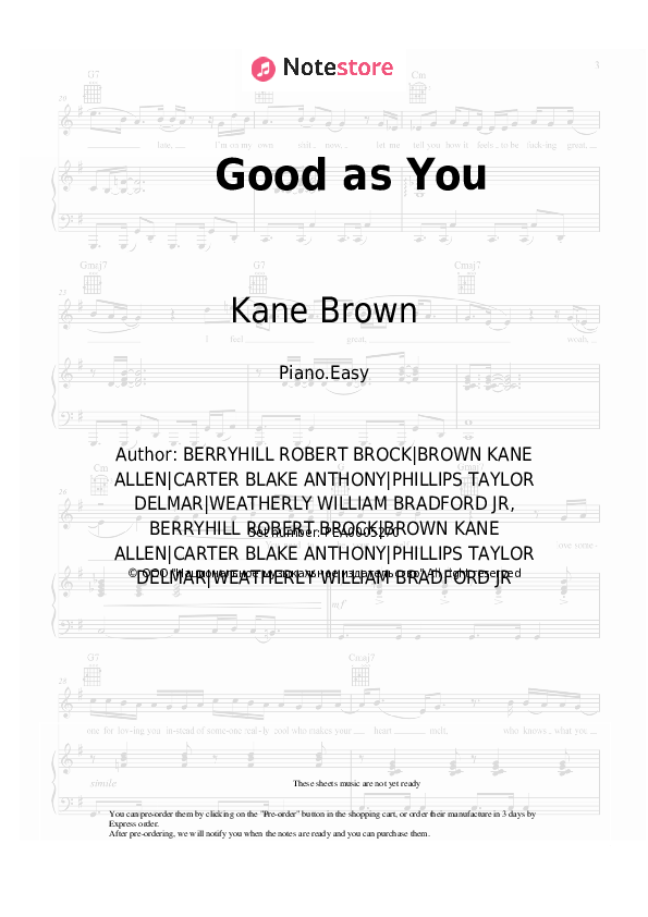 Kane Brown Good as You sheet music for piano download Piano.Easy