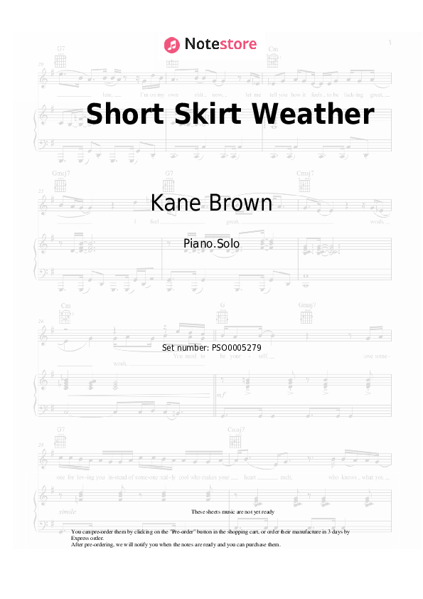 Kane Brown Short Skirt Weather piano sheet music in
