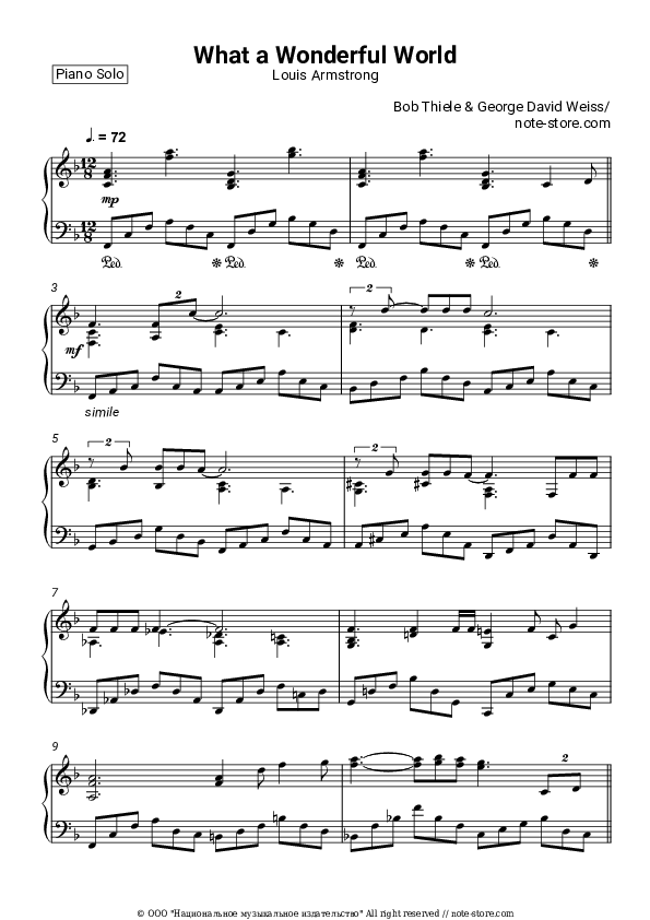 Louis Armstrong What A Wonderful World piano sheet music in Note