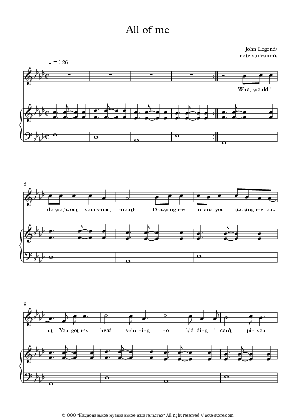 John Legend All of Me sheet music for piano with letters download