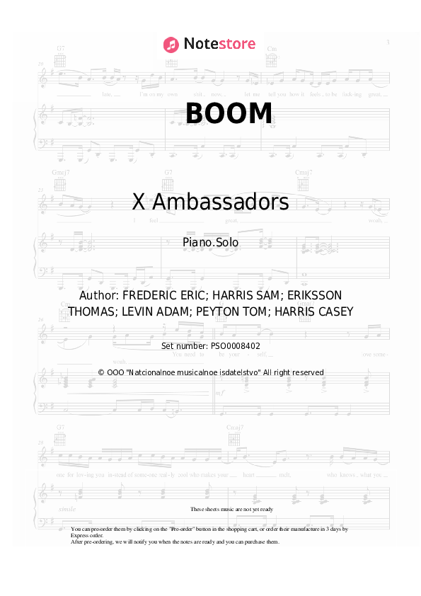 BOOM piano sheet music X Ambassadors in Piano.Solo SKU