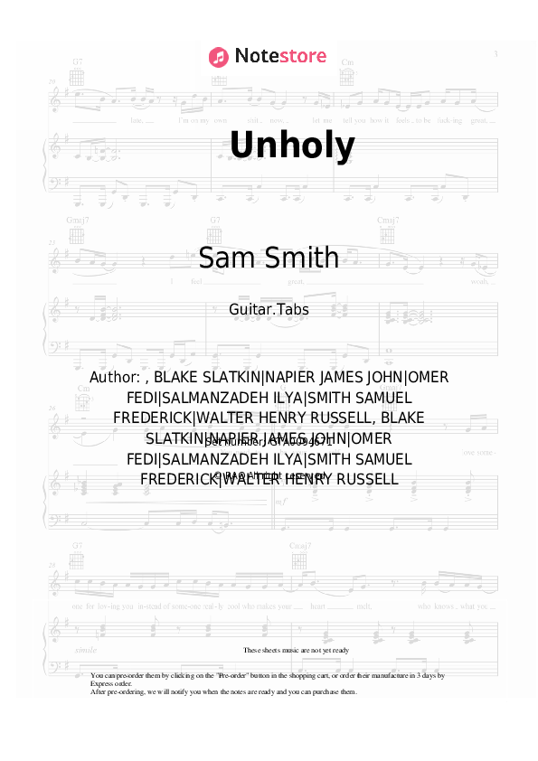 Sam Smith, Kim Petras Unholy guitar chords and tabs in