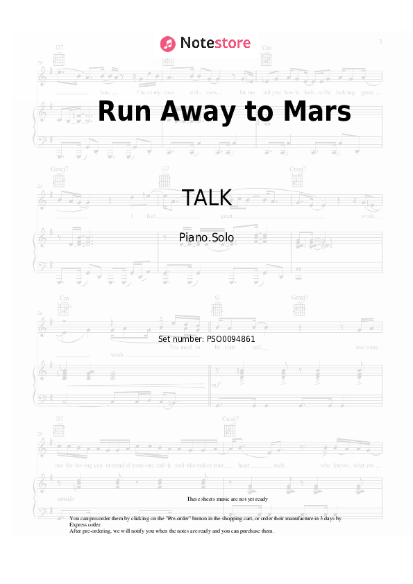 TALK Run Away to Mars piano sheet music in Piano