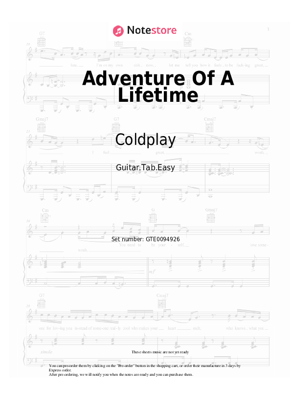 Coldplay Adventure Of A Lifetime guitar chords and tabs in NoteStore