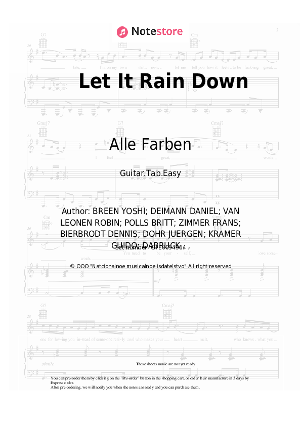 Let It Rain Down tabs easy guitar Alle Farben, PollyAnna in NoteStore