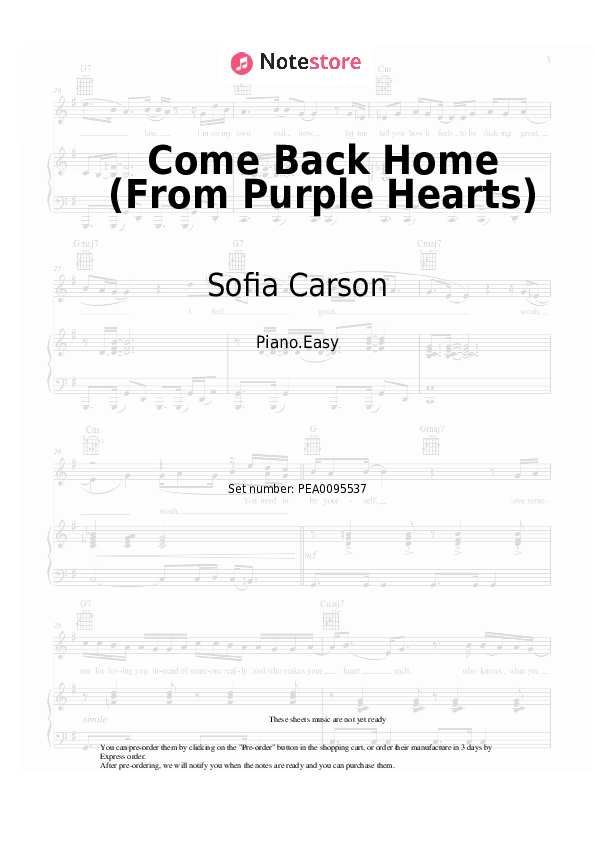 Come Back Home (From Purple Hearts) piano sheet music easy Sofia Carson