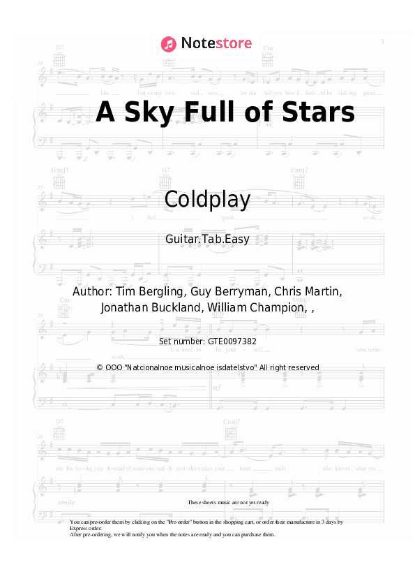 A Sky Full of Stars tabs easy guitar Coldplay in