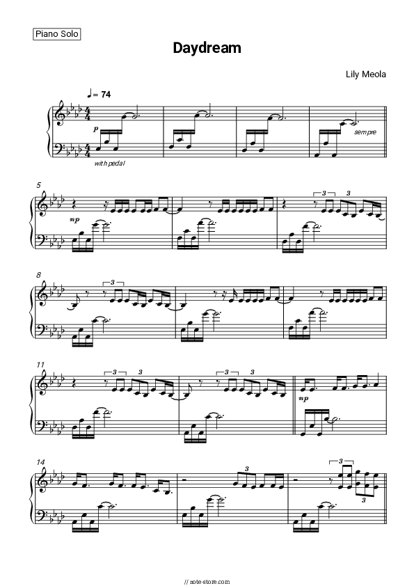 Daydream piano sheet music Lily Meola in Piano.Solo