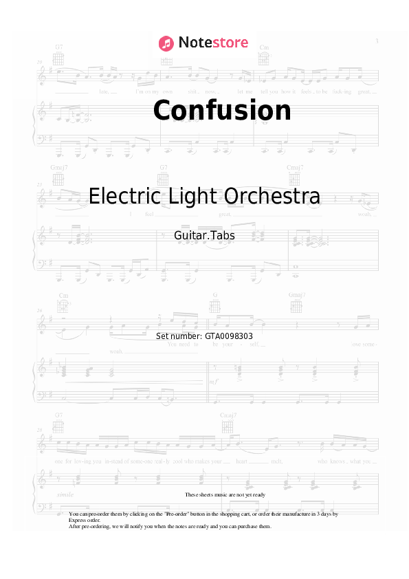 Electric Light Orchestra Confusion guitar chords and tabs in Note