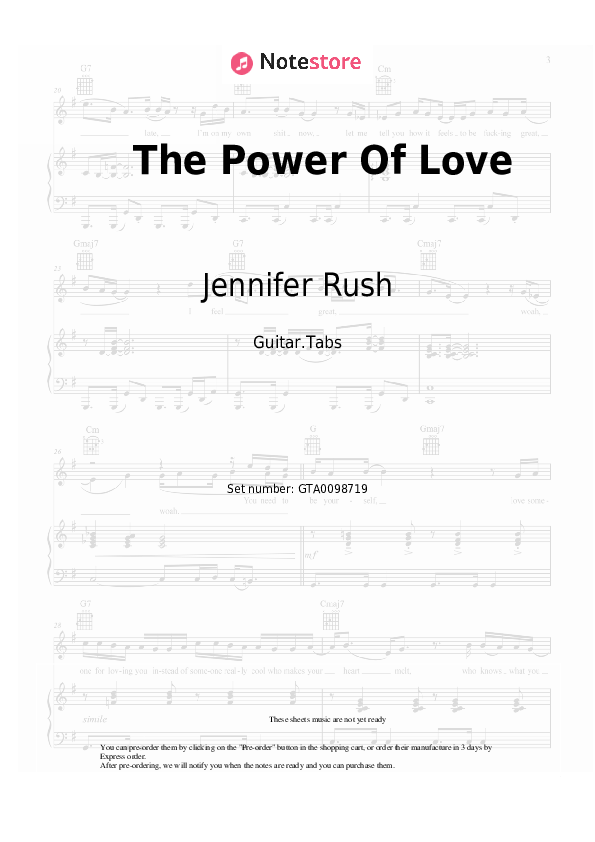 Jennifer Rush The Power Of Love guitar chords and tabs in NoteStore