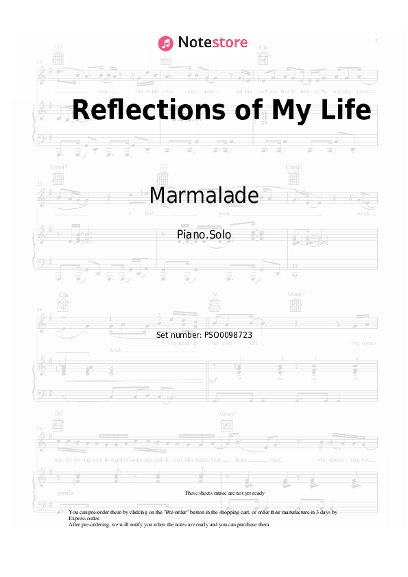 Marmalade Reflections of My Life piano sheet music in