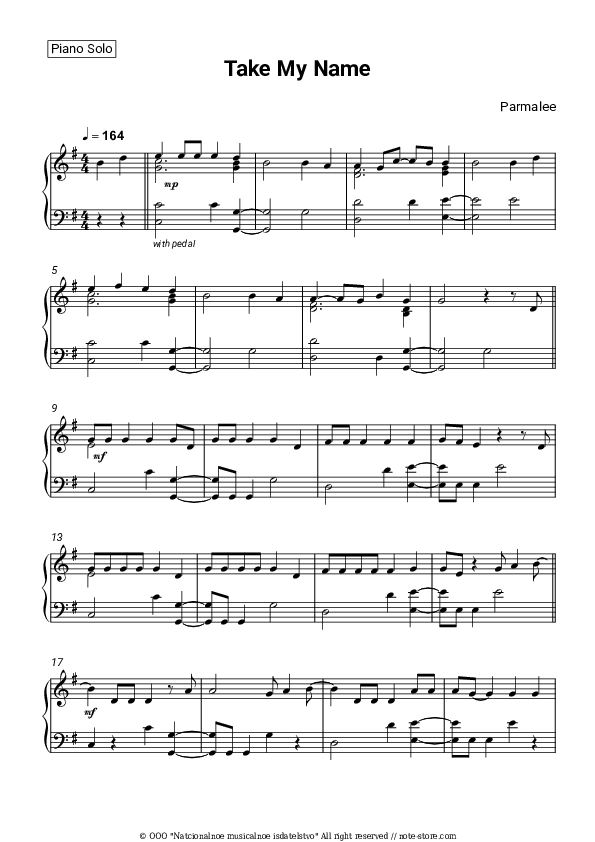 Take My Name piano sheet music Parmalee in Piano.Solo