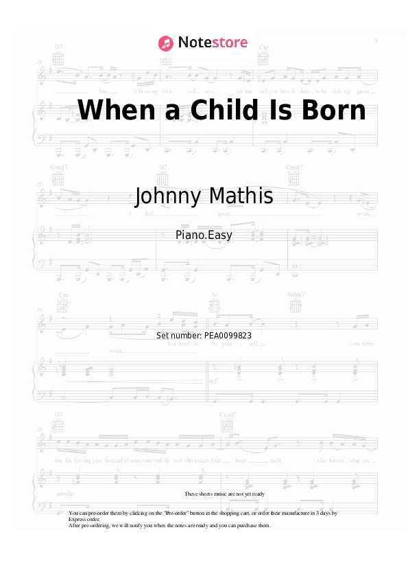 Johnny Mathis When a Child Is Born piano sheet music in NoteStore