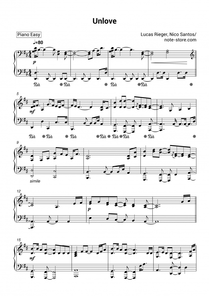 Lucas Rieger, Nico Santos Unlove Noten für Piano downloaden für Anfänger Klavier.Easy SKU