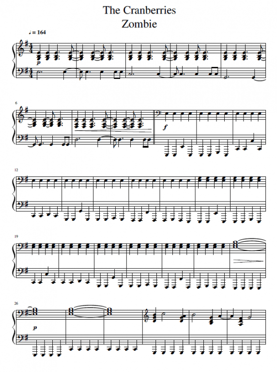 The Cranberries Zombie Noten für Piano kostenlos downloaden Klavier.Solo SKU PSO0012162