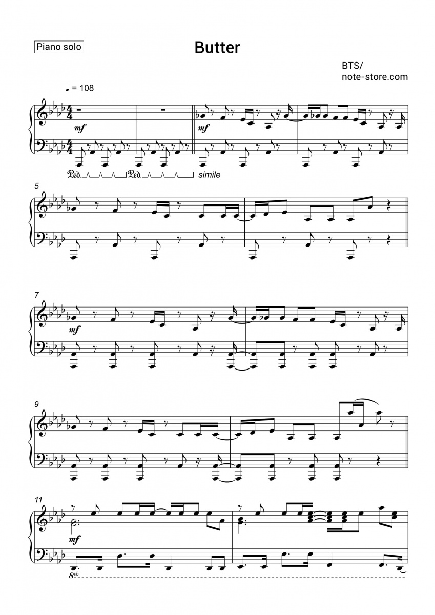 BTS Butter Noten für Piano downloaden für Anfänger Klavier.Solo SKU