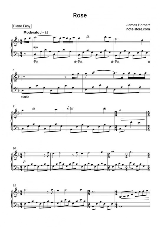 James Horner Rose (Titanic Soundtracks) Noten für Piano downloaden