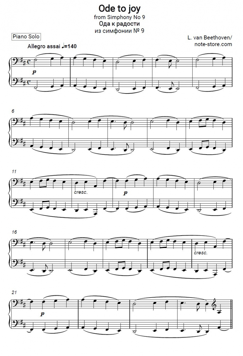 Ludwig van Beethoven Ode an die Freude Noten für Piano downloaden für