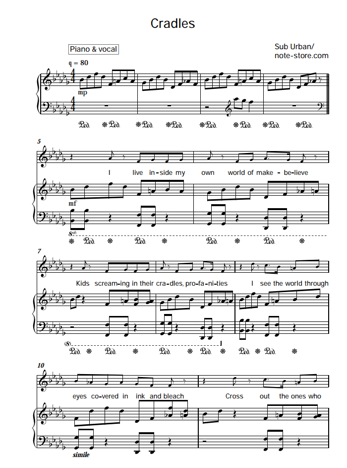 Sub Urban Cradles Noten für Piano downloaden für Anfänger Klavier