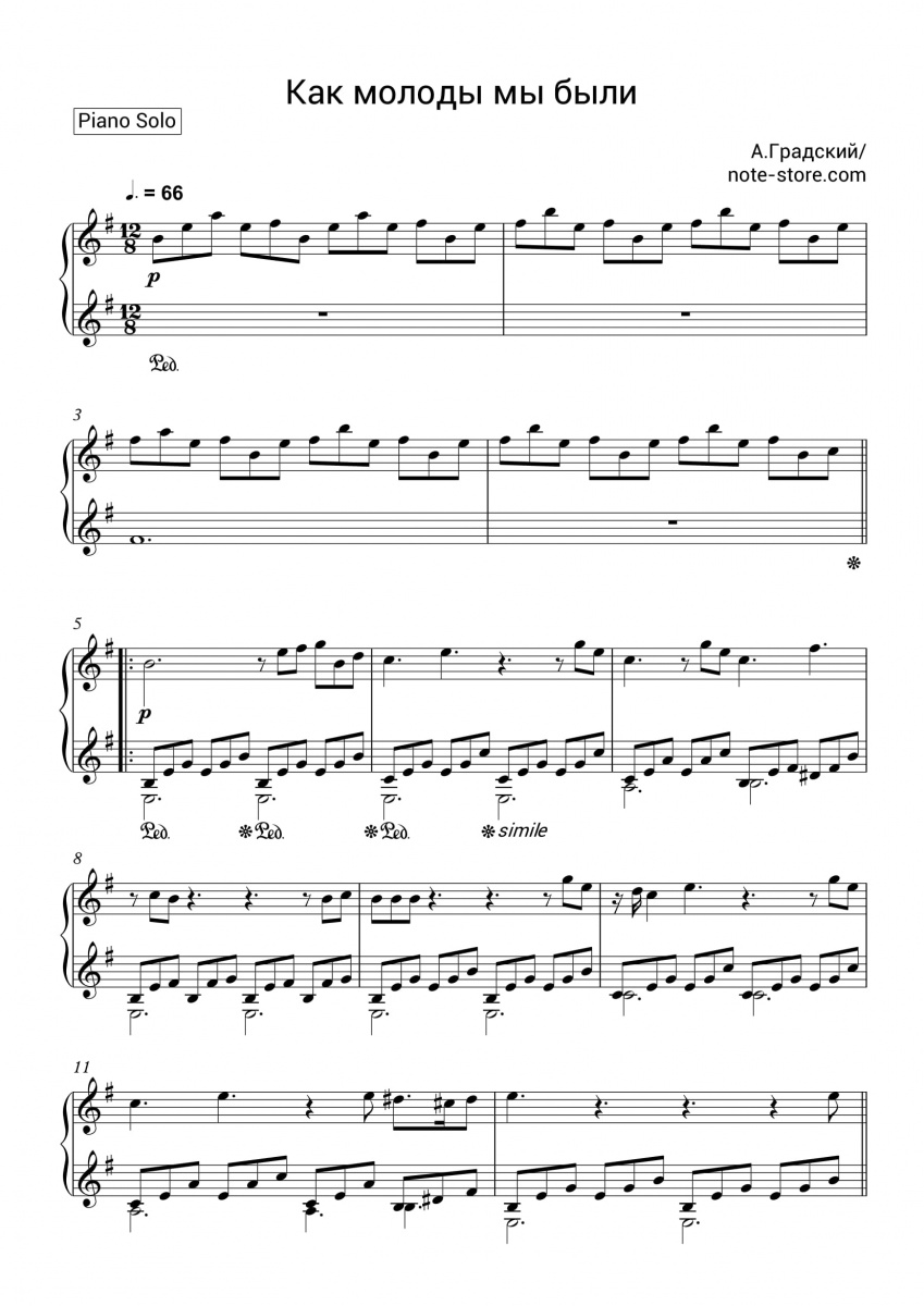 Alexander Gradsky Как молоды мы были Noten für Piano downloaden für
