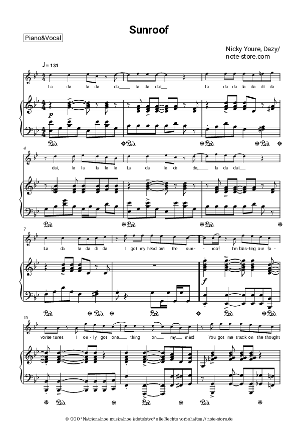 Nicky Youre, Dazy Sunroof Klaviernoten bei NoteStore.de Klavier