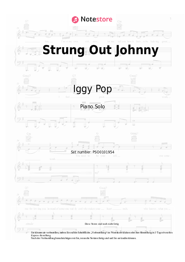 Iggy Pop Strung Out Johnny noten pdf (solo) klavier NoteStore.de