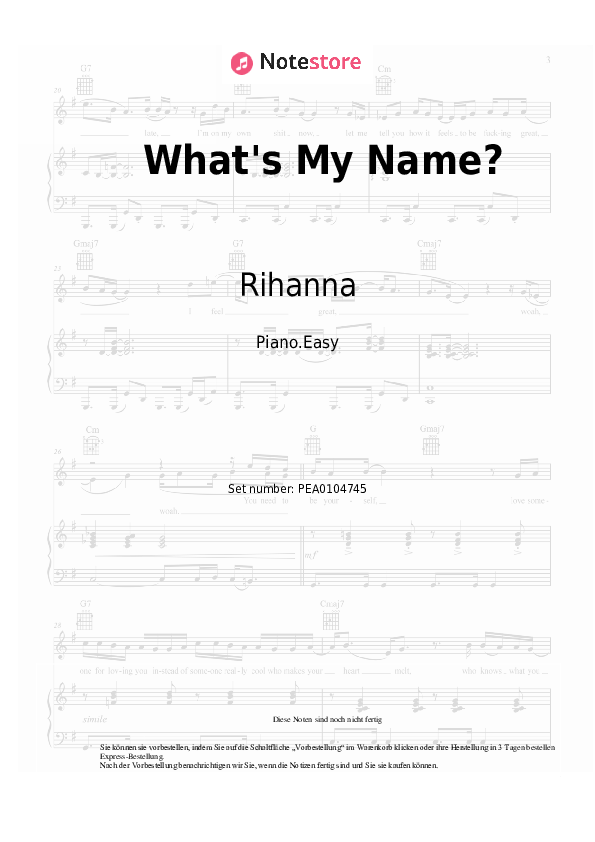 Rihanna, Drake What's My Name? Klaviernoten in Notestore.de