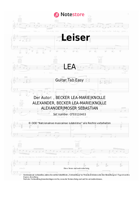 Lea Leiser chords tabs gitarre NoteStore.de Gitarre.Tabs.Easy SKU