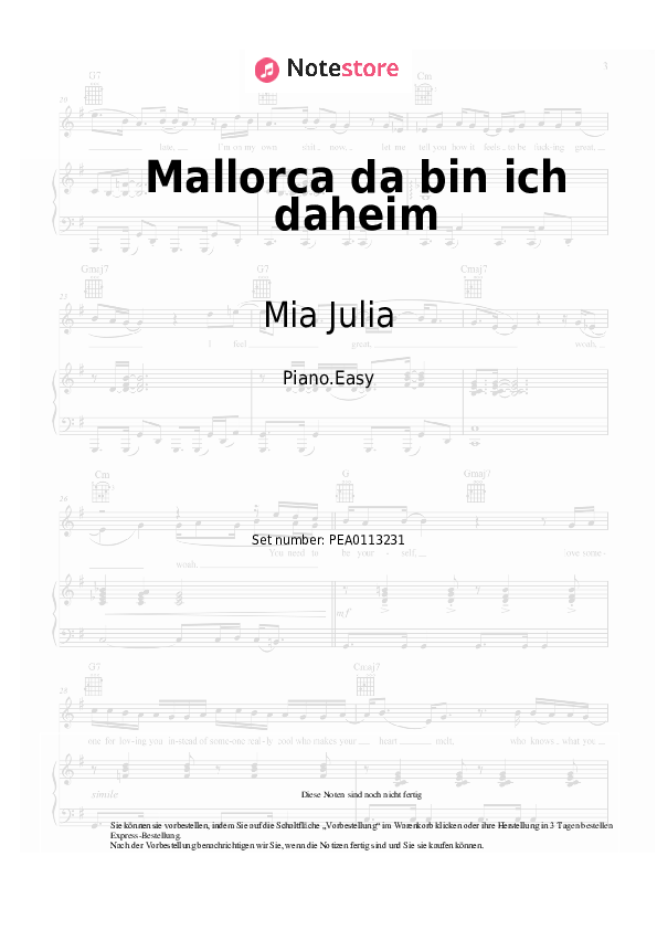Mallorca da bin ich daheim Mia Julia, DJ Mico noten pdf (einfach