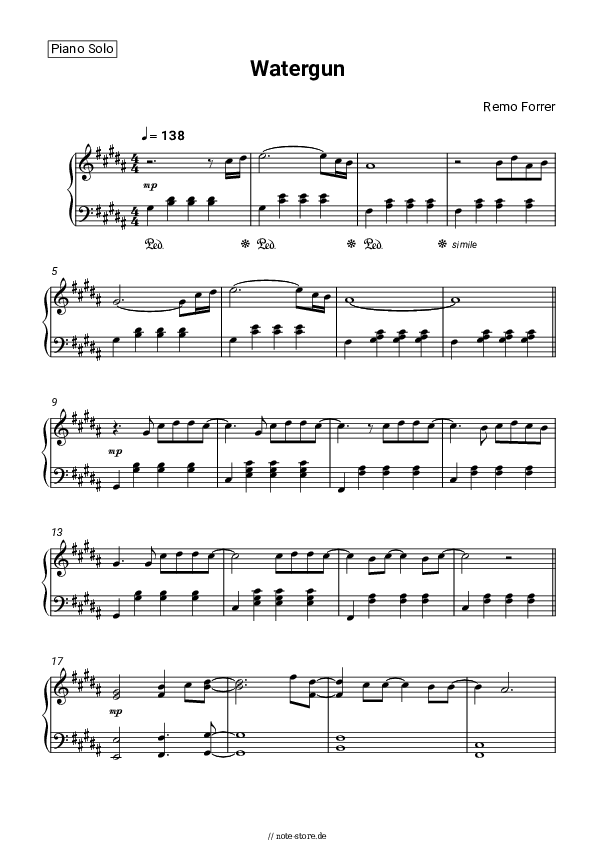 Remo Forrer Watergun Klaviernoten bei NoteStore.de Klavier.Solo