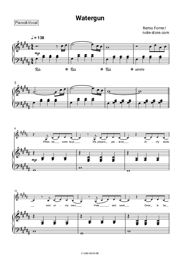 Remo Forrer Watergun Klaviernoten bei NoteStore.de Klavier&Gesang