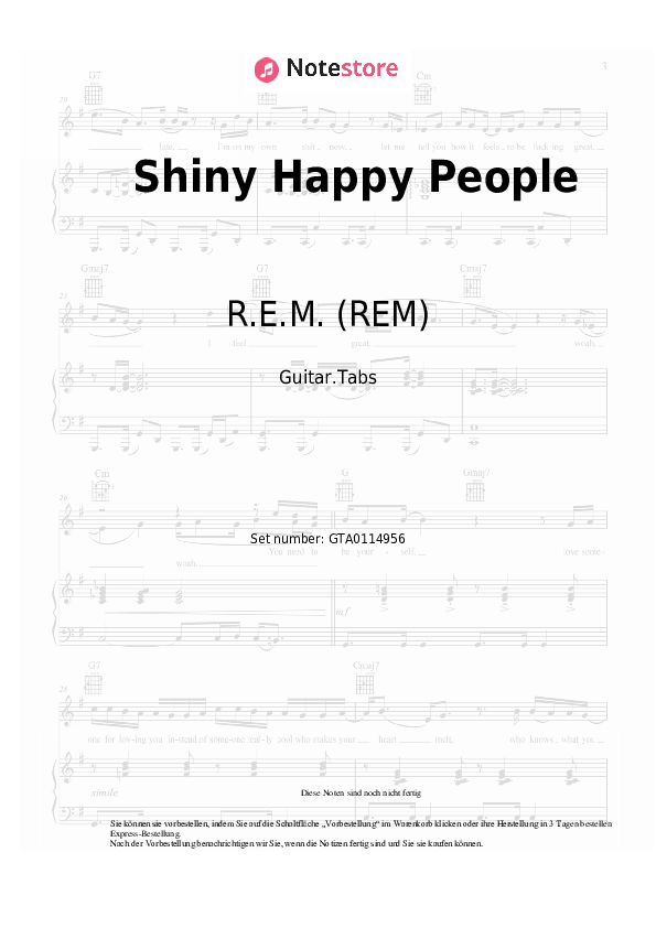 R.E.M. (REM) Shiny Happy People Akkorde, GitarrenTabs bei NoteStore