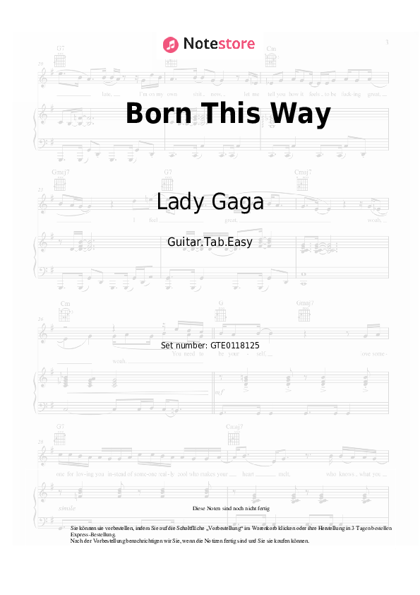 Lady Gaga Born This Way chords tabs gitarre NoteStore.de Gitarre