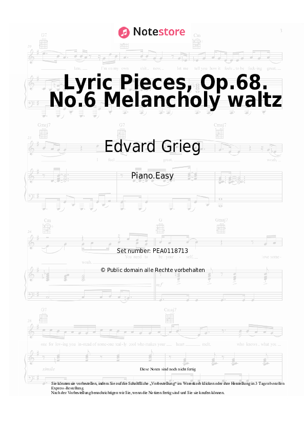 Edvard Grieg Lyric Pieces, Op.68. No.6 Melancholy waltz Noten für