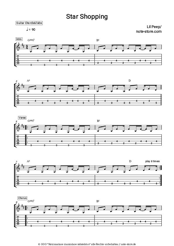 Lil Peep Star Shopping Noten für gitarren downloaden für Anfänger