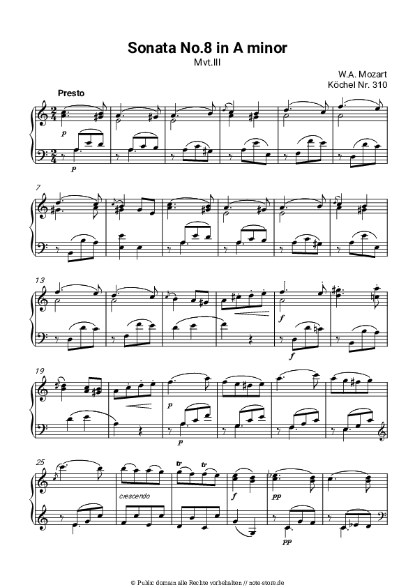Wolfgang Amadeus Mozart Piano Sonata No. 8, K. 310/300d, part 3