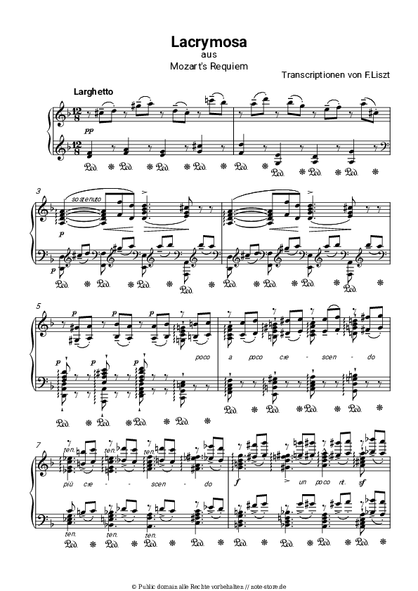Franz Liszt Lacrimosa aus Mozart's Requiem Klaviernoten bei Note
