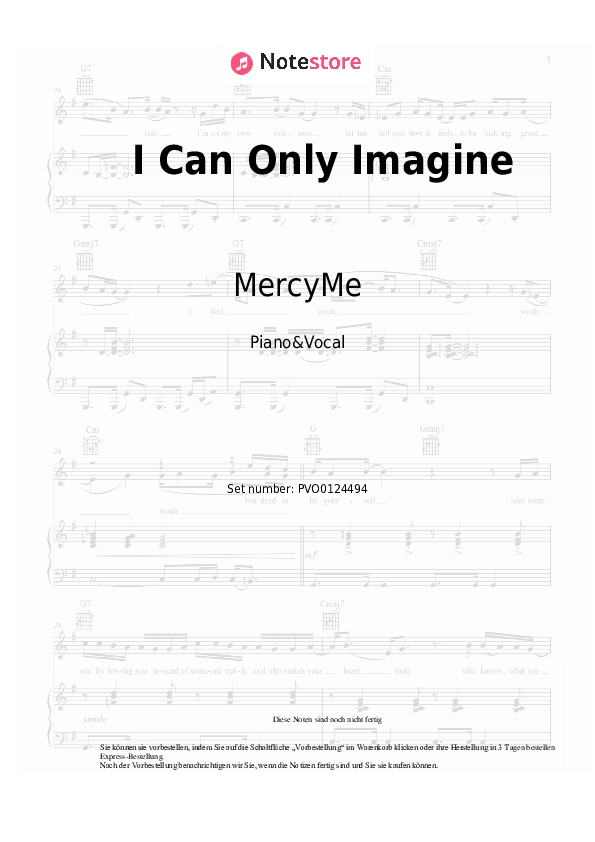 MercyMe I Can Only Imagine Klaviernoten bei NoteStore.de Klavier&Gesang SKU PVO0124494